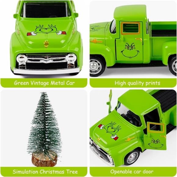 Green Christmas Truck Decor with Faux Tree - 4.7'' Vintage Green Truck Table - Picture 6 of 7